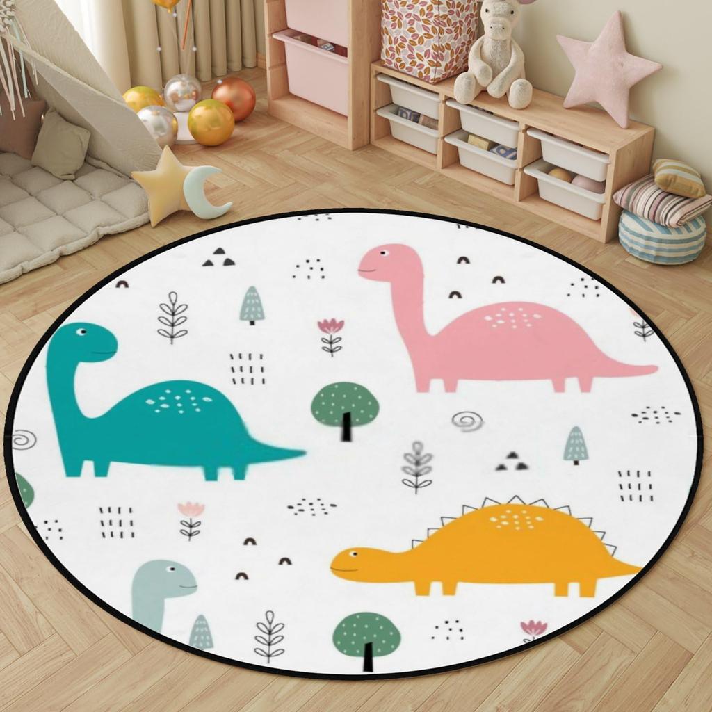 Мультяшный ковер круглый с динозавром, милый ковер-круг с динозавром для гостиной, игровой комнаты, офиса, декора прачечной, противоскользящий, комфортный, игровой коврик для йоги