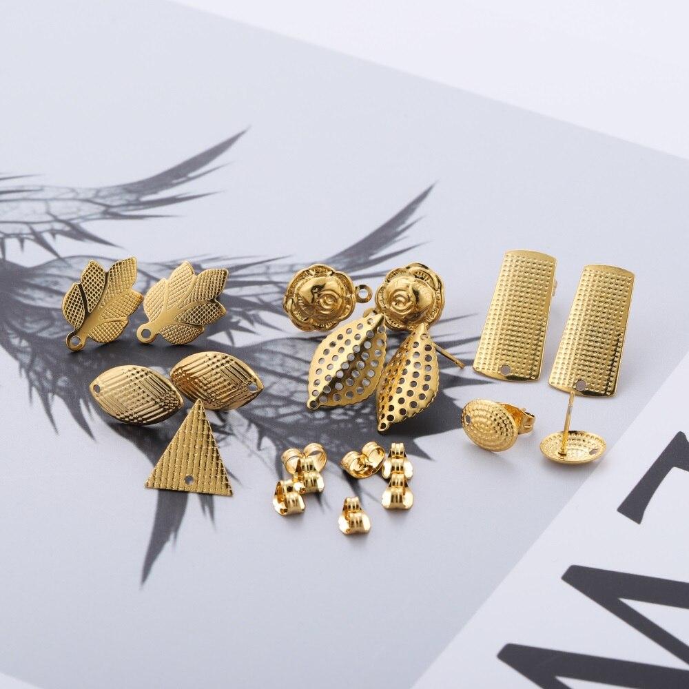 10 шт., геометрические круглые серьги-гвоздики из нержавеющей стали, серьги-гвоздики золотого цвета с цветком, базовый разъем для DIY, аксессуары для изготовления ювелирных изделий