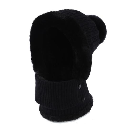 Winter Ladies Hat with Scarf Knitted Thick Plush-lined Windproof Pom-pom Hat Full Protecting Cycling Outdoor Cap Elastic Headwear
