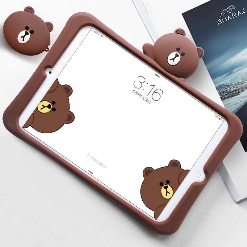 IPad 10th Gen Case Pro 11 Mini 6/7 Air 1 Silicone Cute Cartoon Bear Stand Cover