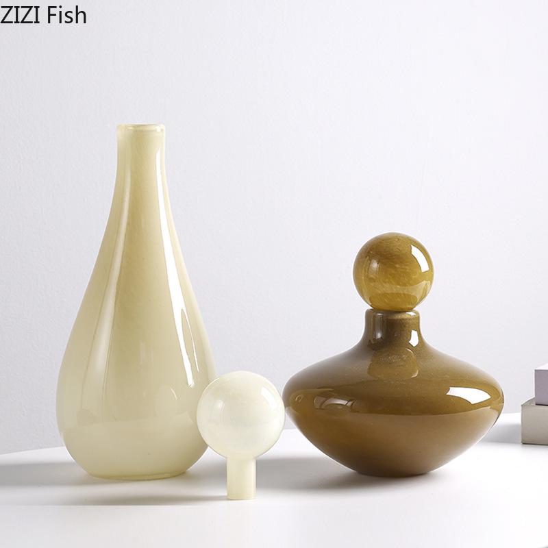 Narrow Mouthed Glass Vase Table Decoration Flower Arrangement Creative Artificial Flowers Colored Vases Room Aesthetic Decor