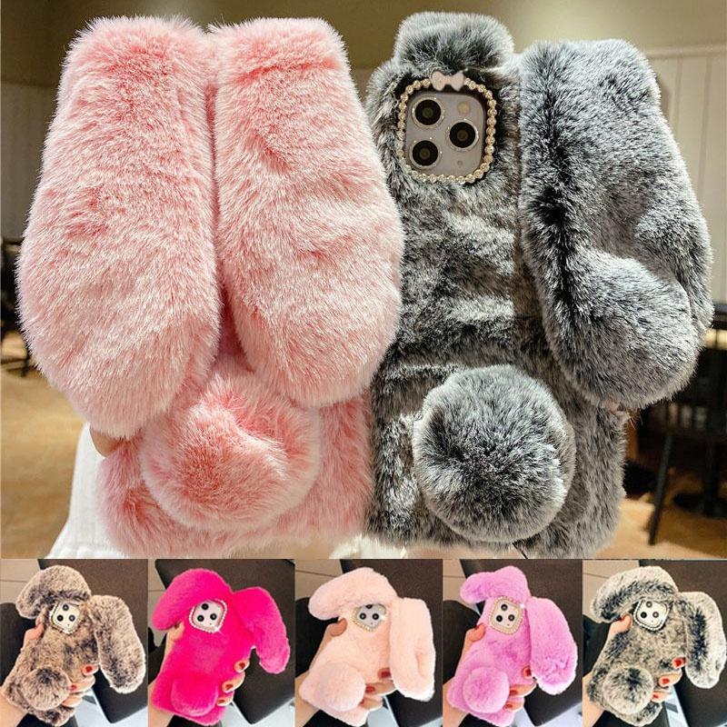 Пушистый чехол в виде кролика на iPhone 13 Pro Max 11 Pro 12 Pro Max XR XS MAX Samsung S21 Note 20 Ultra S20 Plus S20FE A51 A71