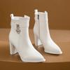 Autumn Women' Ankle Boots Chunky High Heel Short Boots Fashion Pointed Fashion Side Zipper Platform White Boots Botas De Mujer