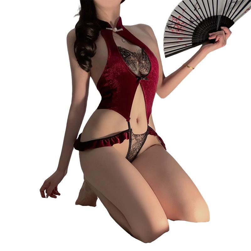 Любовь любовь нижнее белье красный чистое желание цельное нижнее белье бархат свободный открытый ципао униформа искушение настроение