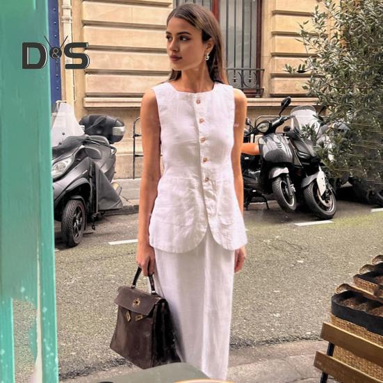 Женский повседневный костюм с квадратным воротником, без рукавов, жилет с длинной юбкой, летний одинаковый комплект для вечеринки, офиса, повседневной одежды