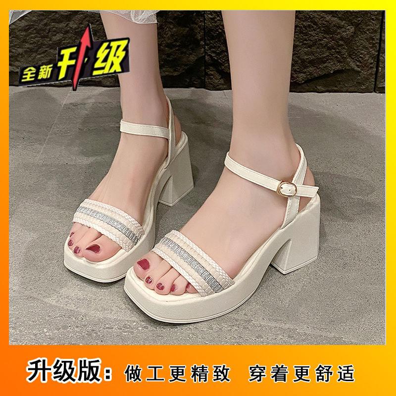 Internet Celebrities Popular High Heel Thick Heel with Sandals Women 2025 New Summer Sweet Women Not Tired Feet Women's Shoes