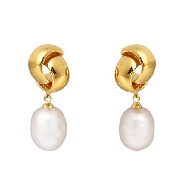 Baroque Pearl Earrings, French Style Studs, Irregular Shape, Vintage Gold Earrings, Designer Jewelry