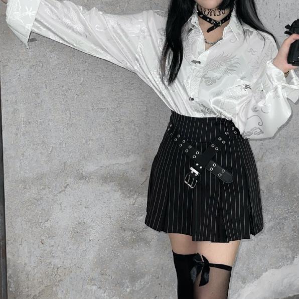 Винтажные блузки в стиле Харадзюку, женские уличные рубашки с принтом дракона большого размера, рубашки с длинными рукавами на пуговицах, трендовые топы в китайском стиле в стиле панк