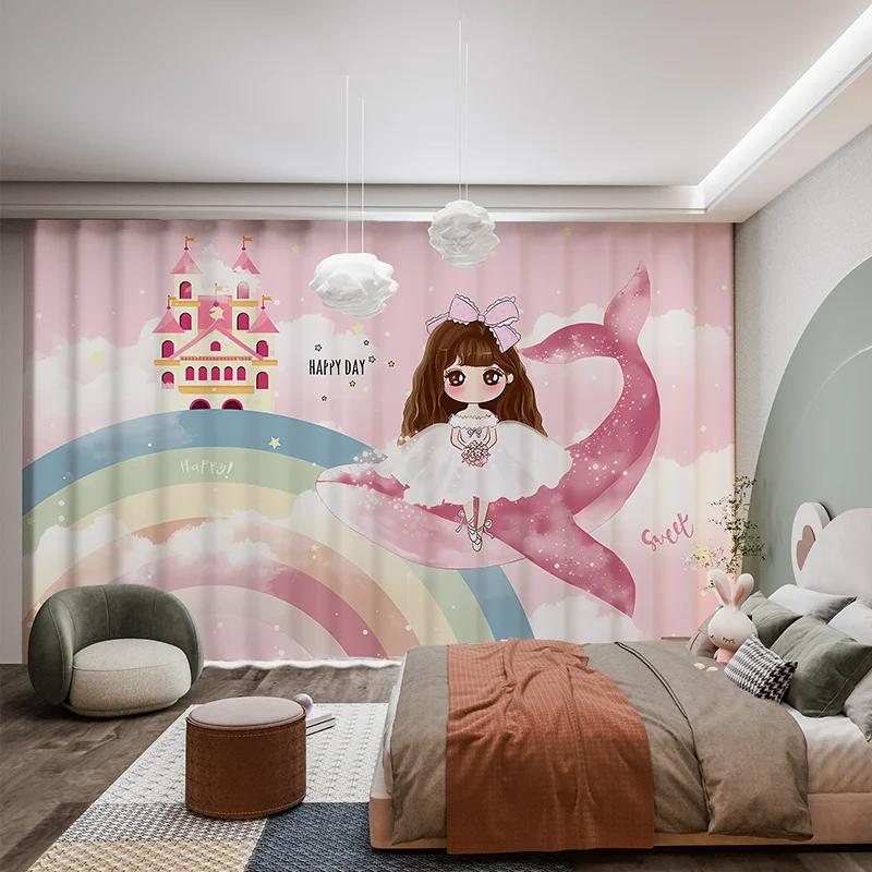 Современный мультяшный замок единорог воздушный шар розовый принцесса радужный кролик девочка комната детская спальня жалюзи затемняющие шторы новый