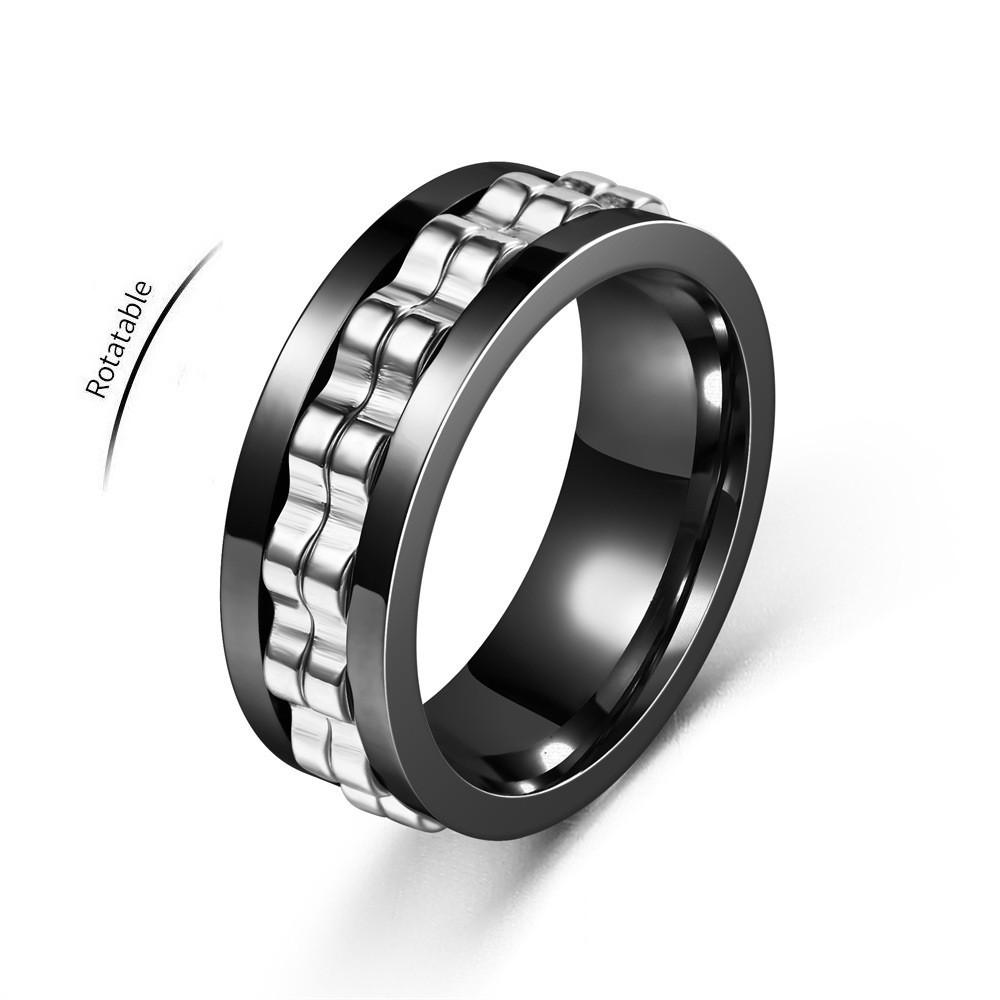 Anti Stress Stainless Steel Ring For Men Gear Chain Rotating Anxiety Relief Spinning Fidget Rings Punk Jewelry Bague Homme KTJ