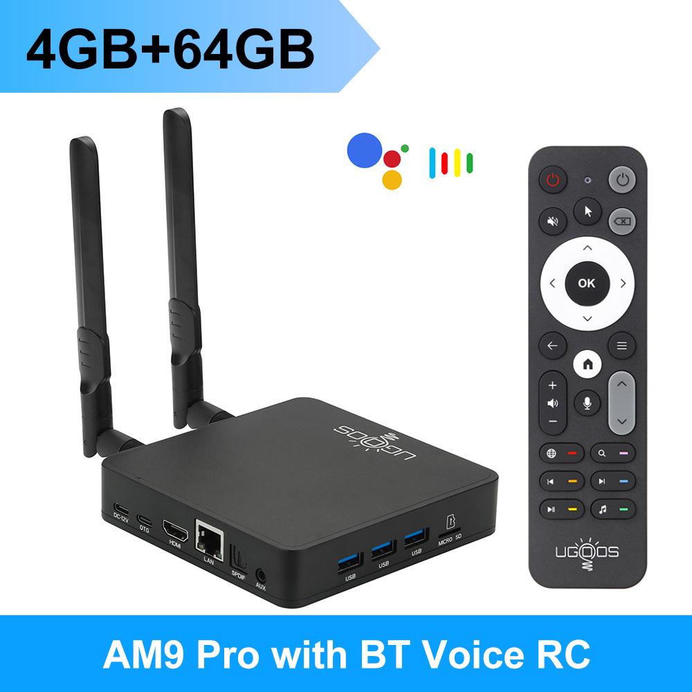 UGOOS AM9 Pro Amlogic S905X5-J ТВ-приставка Android 14 LPDDR5 4ГБ ОЗУ/64ГБ ПЗУ Поддержка 4K HDR WiFi6 с Bluetooth-пультом с голосовым управлением