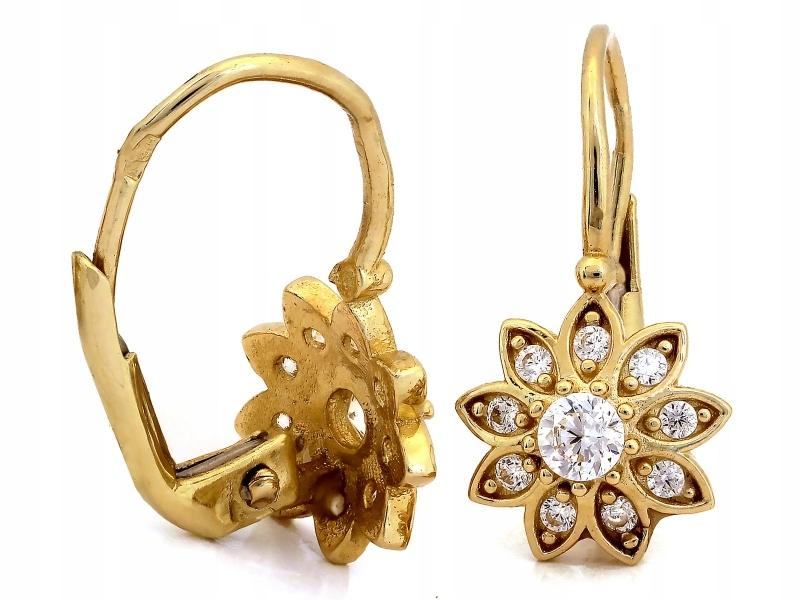 585 gold women's earrings with a flower and cubic zirconias as a gift 14k fashionable
