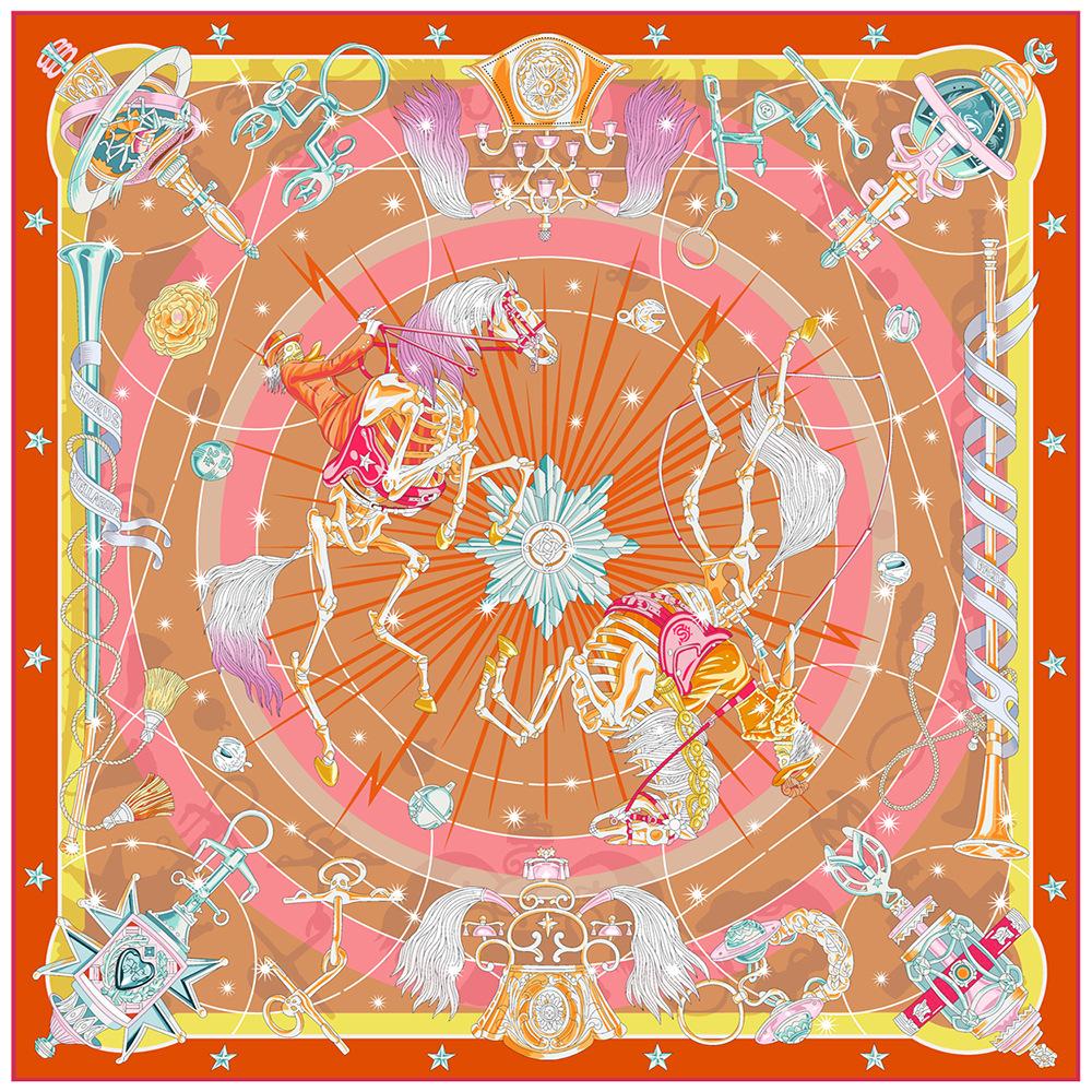 90cm Rabbit Horse Twill Silk Scarf Shawl Brand Square Scarf Women Hijab Luxury Bandana Foulard Neckerchief Head Scarves
