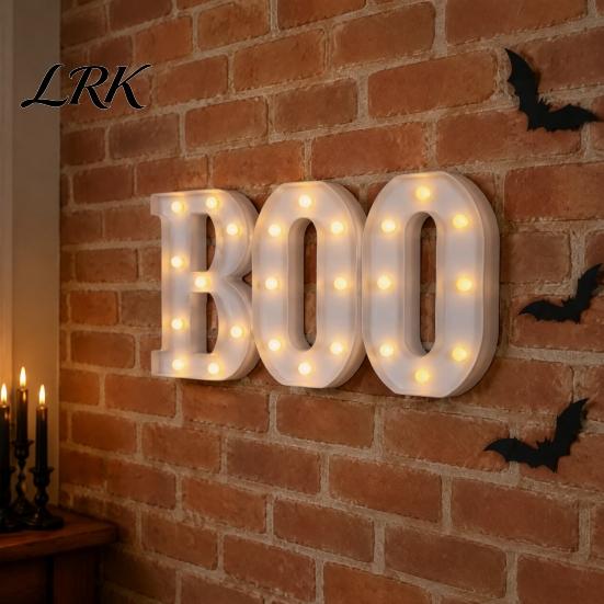 Светящиеся буквы 3 шт. Хэллоуин Boo со светодиодной подсветкой, для помещений, долговечный пластик, светящийся знак BOO для дома, кухни, камина, вечеринки