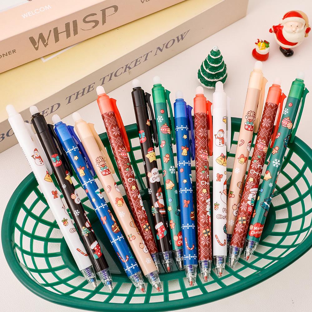 Праздничная стираемая ручка с пулевидным наконечником и кнопочным механизмом – Высокоценный студенческий рождественский канцелярский подарок