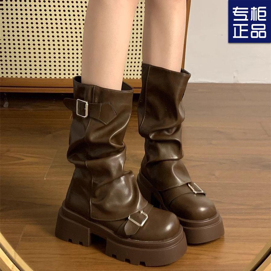 Retro Martin Boots Women's New Summer Thick-soled Thick Heel Medium Tube Short Boots Trouser Tube Boots