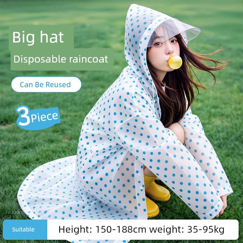 Travel Mountaineering Portable Outdoor Thickened Electric Vehicle Long Full-Body Rainproof Disposable Raincoat for Adults with Polka Dots for Women