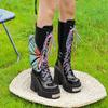 Women's Dark Platform Locomotive Boot Punk Style Knee Boot Fashion Colored Wings Butterfly Mid Boot Women Tide Boots Boats Mujer