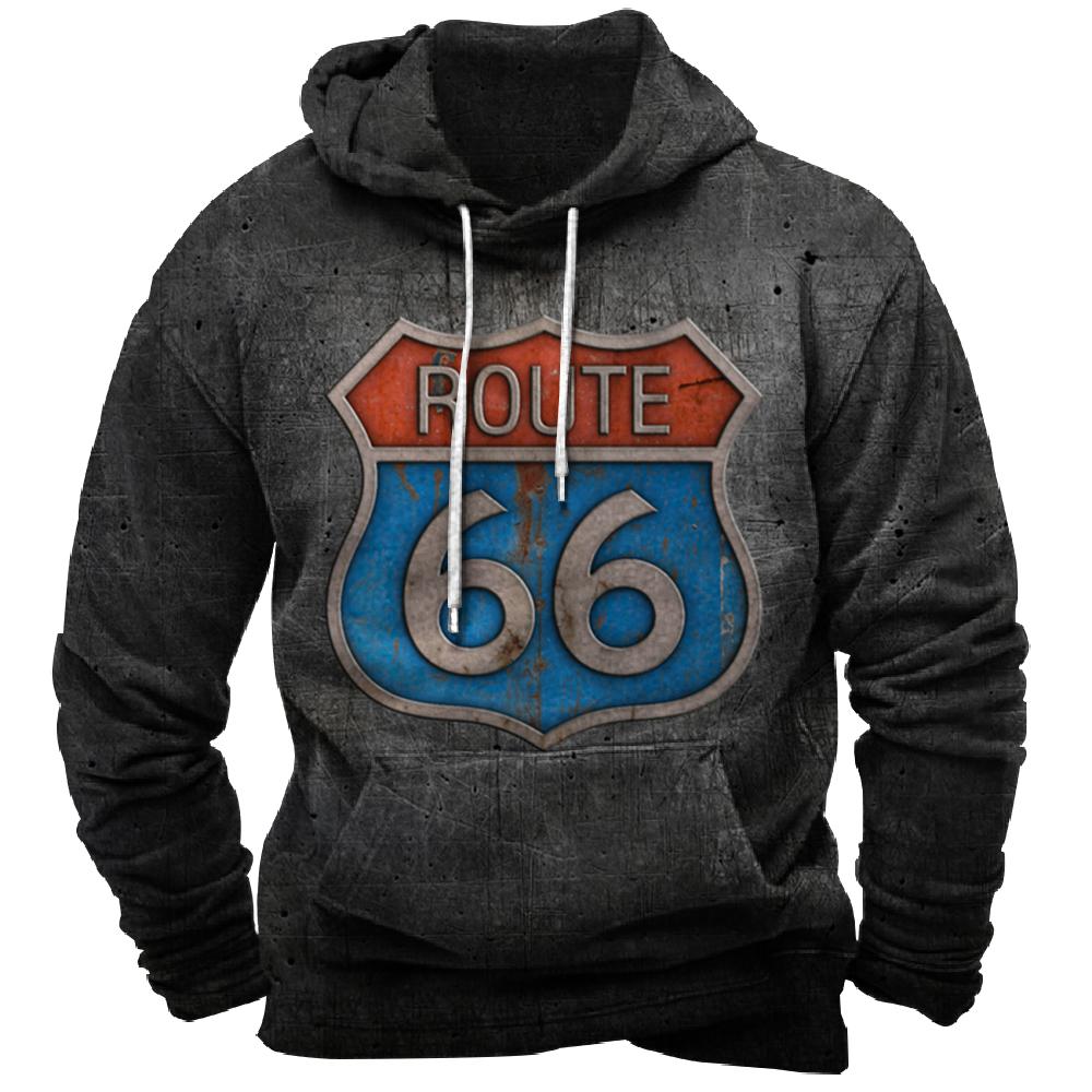 Винтажное худи Route 66 3D-принт Толстовки Модные толстовки Свитшоты Для мальчика Женская Мужские спортивные костюмы Мужская Женская Одежда толстовки