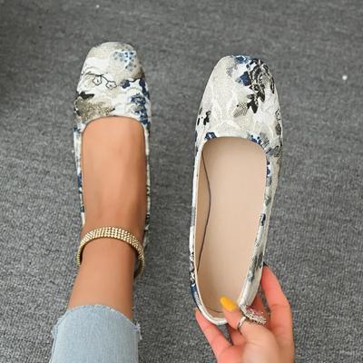 Женская обувь Лето 2025 Высокое качество Модная женская обувь с принтом Квадратный носок Балетки Мягкая подошва Повседневная обувь Классическая удобная обувь