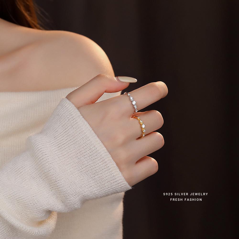 925 Sterling Silver Shiny Zircon Geometric Ring for Women Simple Elegant Party Wedding Jewelry Accessories