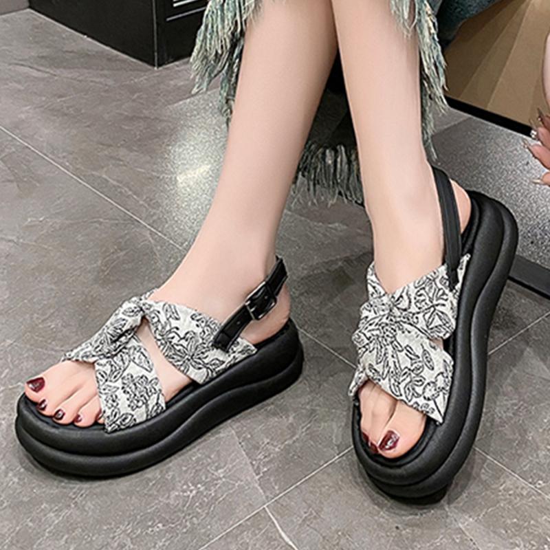 Модные элегантные сандалии с принтом для женщин с толстым дном и платформой, сандалии с пряжкой и ремешком, легкие мягкие нескользящие туфли
