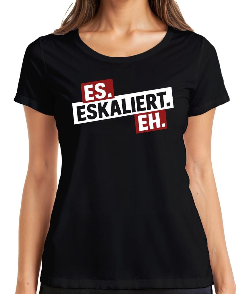 Es eskaliert eh Spruch Party Karneval JGA Lustig Bier Feierabend Damen T-Shirt