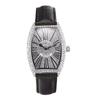 Trendy Iced Out Silver Full Diamond Face Leather Oval Quartz Watch with Pink Black Brown White Leather Watchband