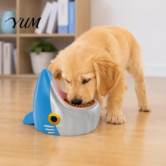 Cat Feeding Bowl Cute Shark Pet Bowl, 3D Printed Feeder with Detachable Durable Plastic Bowls Inner Anti-slip Base, Fun Food Dish for Dogs Cats
