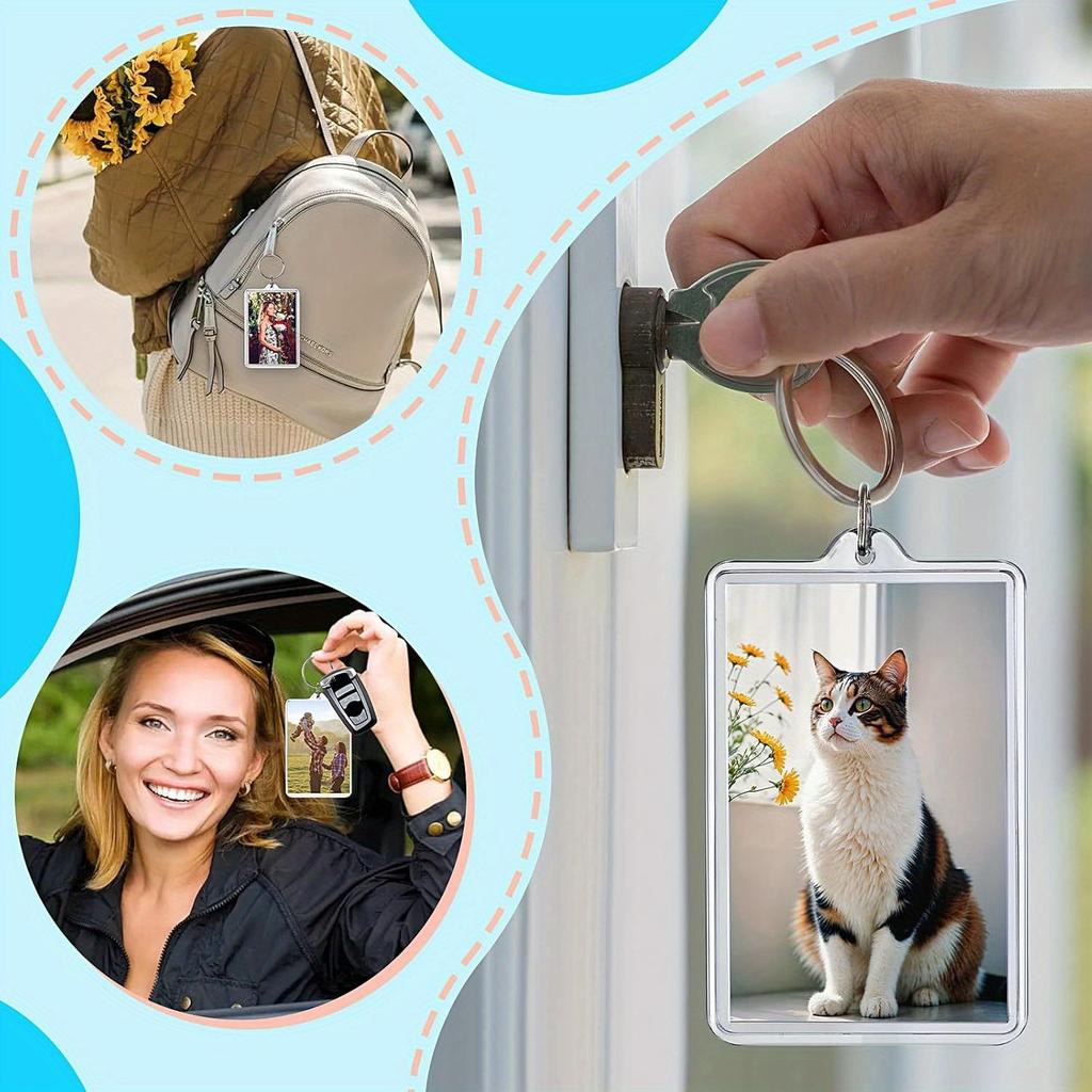 12 Pieces Photo Frame Keychain, Clear Acrylic Photo Keychain for Personalisation and Passport Photo Size, Clear Double Sided Blank Picture Keychain