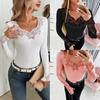 Pure Color Collar and Cuffs Splicing Lace Lace Hot Drilling Long Sleeve T-Shirt Tops for Women Versatile Closet Essential Fashion Items Shirt