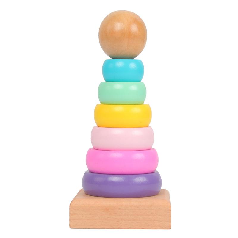Children's Intelligence Rainbow Tower Stacked Music Layer Stacked Circle Sleeve Post Macaron Wooden Toy