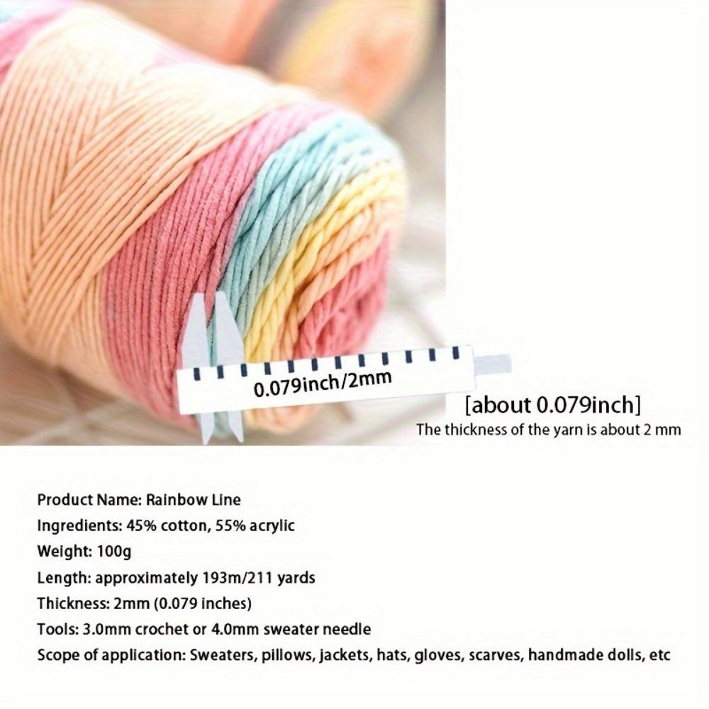 2pcs Rainbow Cotton Yarn Colorful Long Section Dyed Flower Color Yarn Hand-woven Production Sweater Scarf Blanket Cushion Yarn Ball