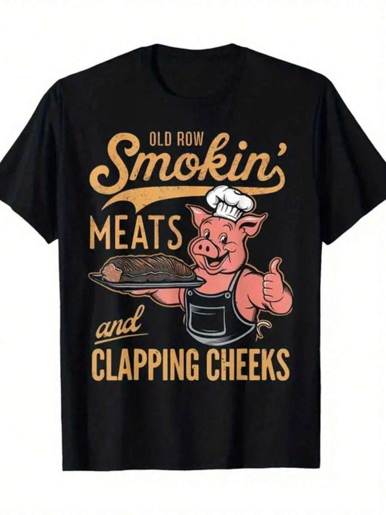 Unisex's Old Rows Smokin' Meats And Clapping Cheeks Funny Pig Chef T-Shirt