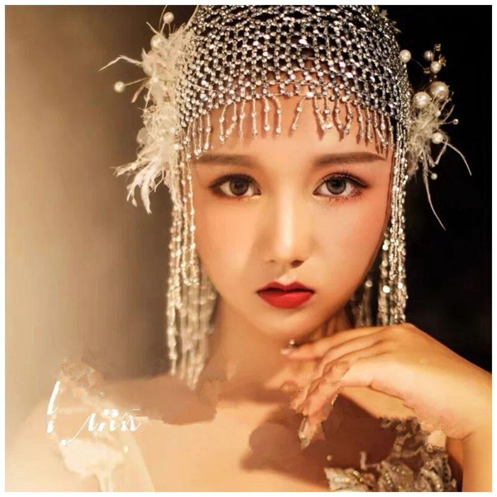 Shiny Beaded Hat Handmade Head Chain Exotic Headband Party