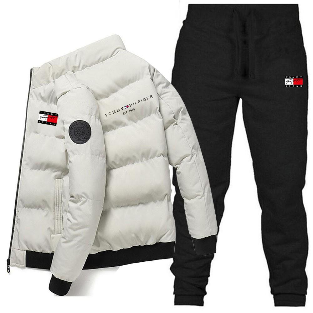 Мужской зимний теплый хлопковый костюм (куртка и брюки) с принтом и воротником-стойкой