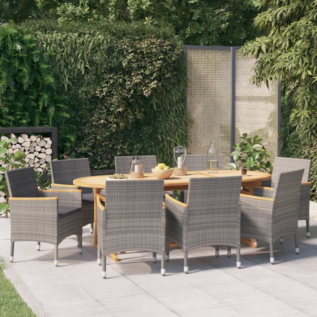 9 piece Garden Dining Set with Cushions Black