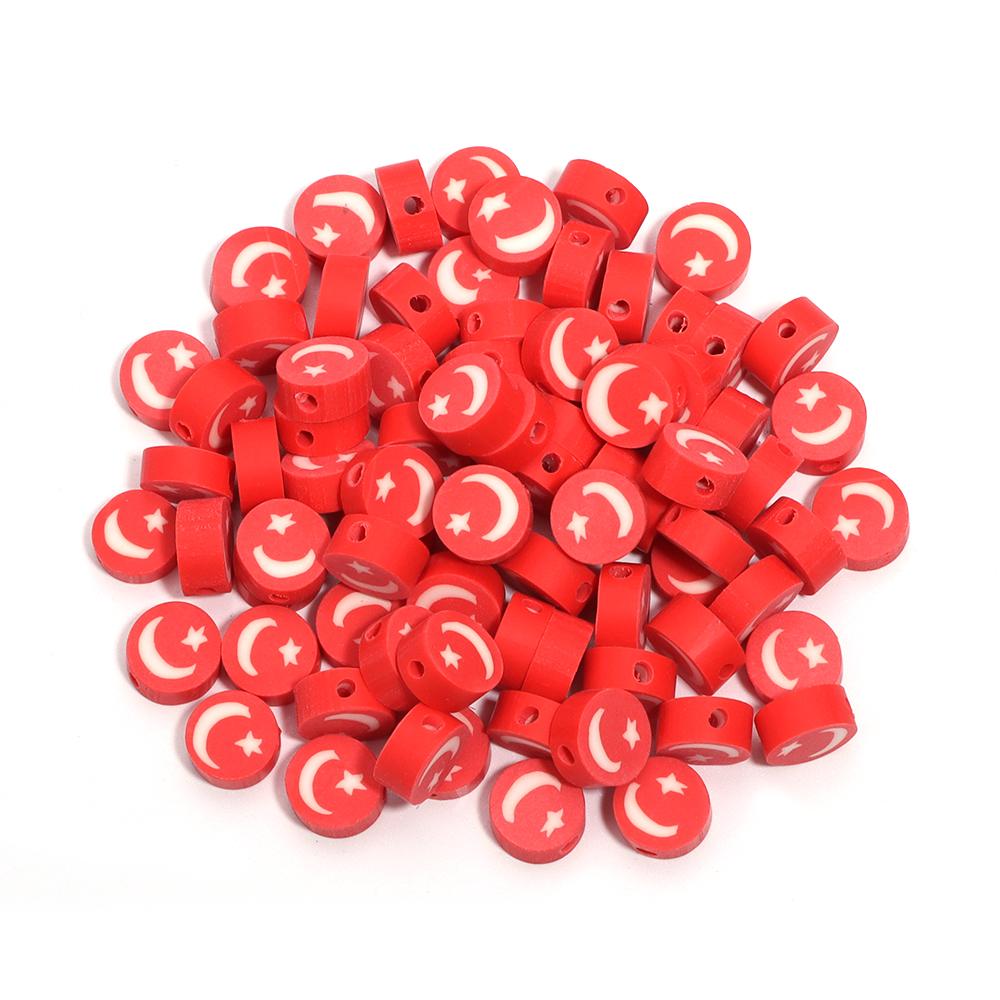 50Pcs 9mm Polymer Clay Flat Round Beads National Flag Loose Spacer Beads For DIY Handmade Bracelets Earrings Making Accessories