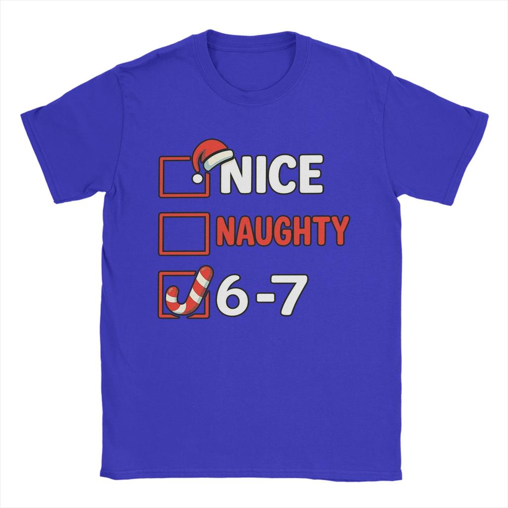 Men's Nice Naughty 67 List 6-7 Meme Funny Christmas T Shirts Cotton Clothes Novelty Short Sleeve Crew Neck Tees T-Shirts