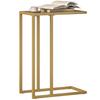 C-Shaped Side Table, Modern Slim End Table with Tempered Glass Tabletop, Steel Frame for Small Space, Living Room, Bedroom, Gold Tone
