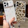 Красивый чехол-шнурок из кожи с узором из розовых сердечек для iPhone 18 Pro Max Гибридная мягкая противоскользящая крышка из ТПУ+ПУ для iPhone 17 16 15 14 13 Pro Max