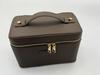 Portable Cross-Grain Leather Cosmetic Bag with Gold Hardware - Makeup and Skincare Travel Organizer