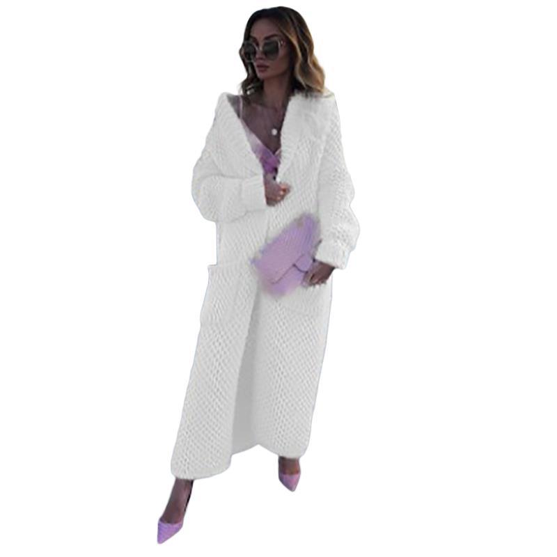 Winter Women's Sweater Lapel Knit Cardigan Collage Solid Color Long Plus Size Knit Sweater