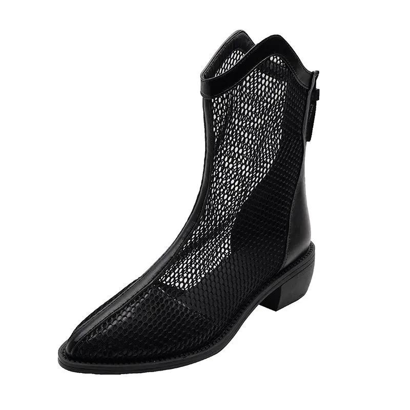 Fashion 2024Summer Shoes Women Boots Breathable Ladies Mesh Shoes Summer Women Footwear Zipper Black White Ankle Botas
