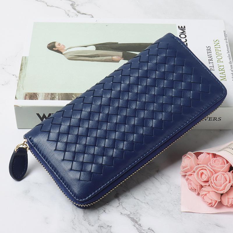 New Women Genuine Leather Long Wallet, Hand Braided Sheepskin Clutch Bag, Minimalist Leather Purse Multi Card Slots Card Holder
