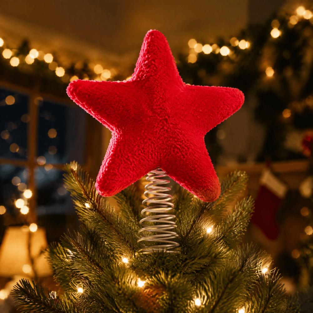 Cloth Christmas Tree Topper Star Five Pointed Xmas Top Star Ornament Holiday Gift