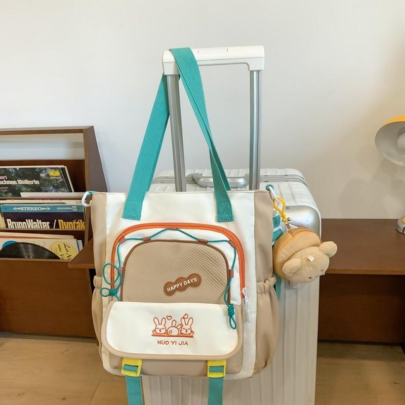 Trendy Canvas Shoulder Bag Cute Color Block Handbag Lightweight Waterproof