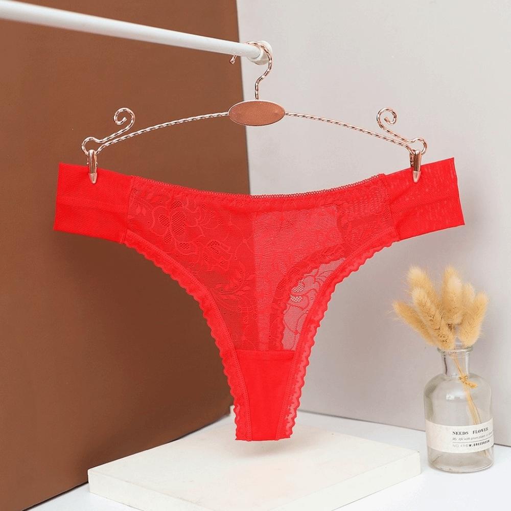 Fashion Low Waist Mesh Sheer Lace Thong Cotton Crotch Transparent Mesh Briefs Women Intimate Hollow Romantic T Panties Home