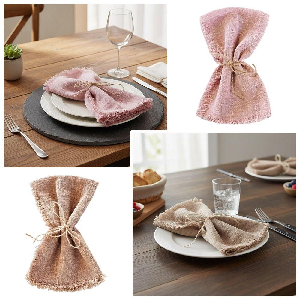 6pcs 42x42cm Cotton Napkins Reusable Fringed Napkins New Year Cloth Napkins  Kitchen Use