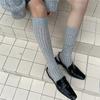 Модные женские чулки, хлопковые вязаные однотонные гольфы, школьные гольфы в студенческом стиле, черные, белые длинные носки, чулки
